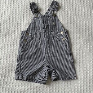 Covington Navy and White Striped Overalls w/dog Embroidery - Size 18M
